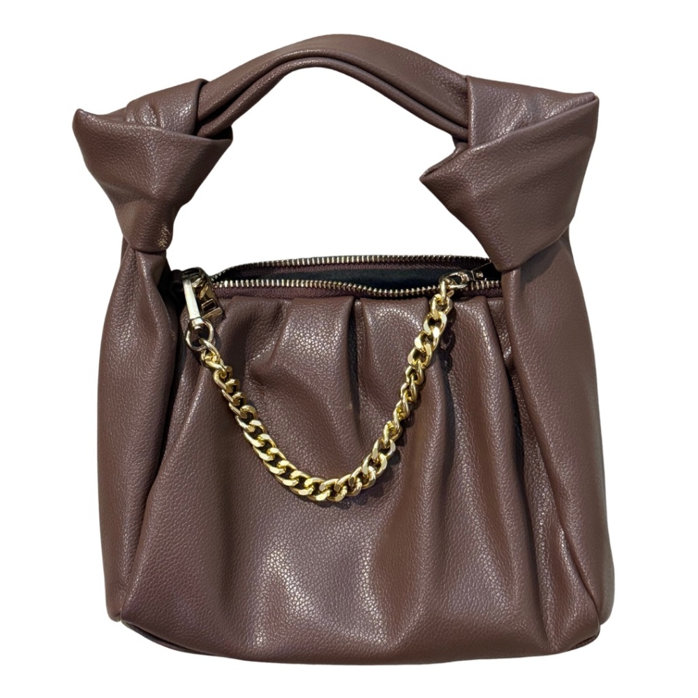 Brown purse with gold chain gently used